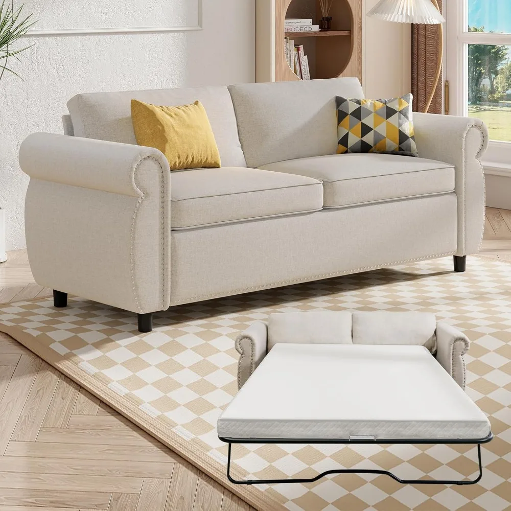 

Pull Out Sofa Bed,Queen Size Sleeper Sofa Couch with Memory Foam Mattress, 2-in-1 Convertible Pullout Couch Bed for Living Room