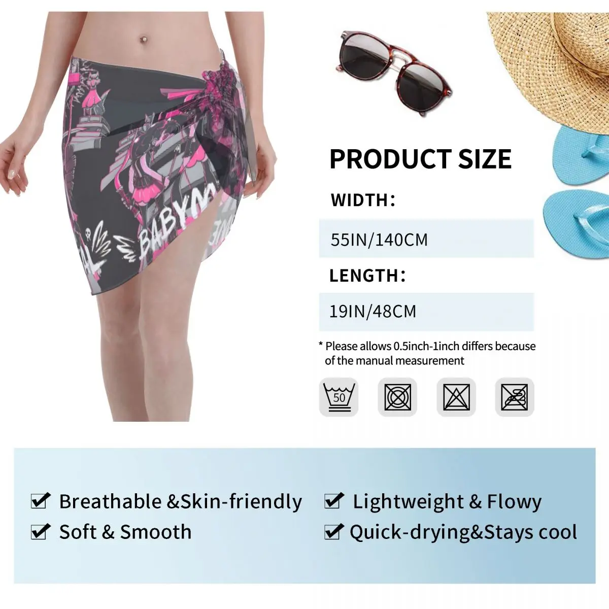 Sarongs courts personnalisés avec bande Babymetal, couverture de maillot de bain imprimé Hip-hop, enveloppe de Bikini, paréo transparent, enveloppe de plage