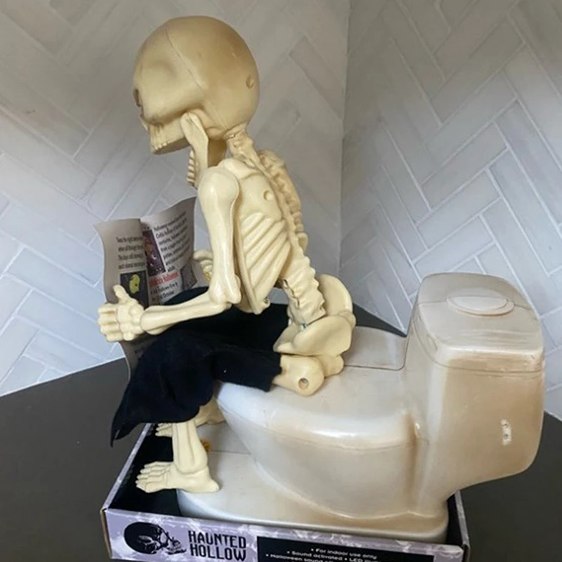 Farting Skeleton On Toilet Halloween Skeleton Toilet Resin Decor Home Horror LED Lighting Atmosphere Decor Skeleton Home Decor