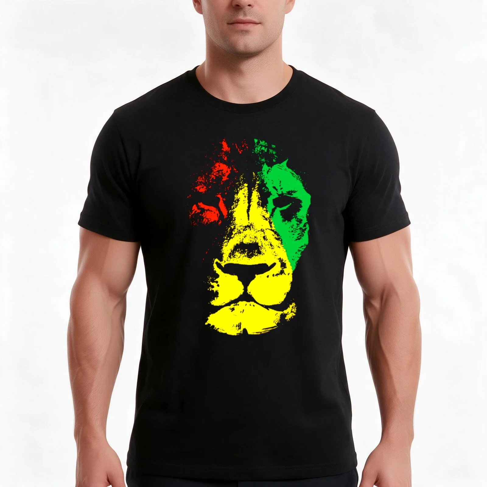 Rastafari Lion Face Rasta Colors Style T-Shirt, Summer Casual Cotton Tee, Oversized Streetwear Tops, Vintage Graphic Print