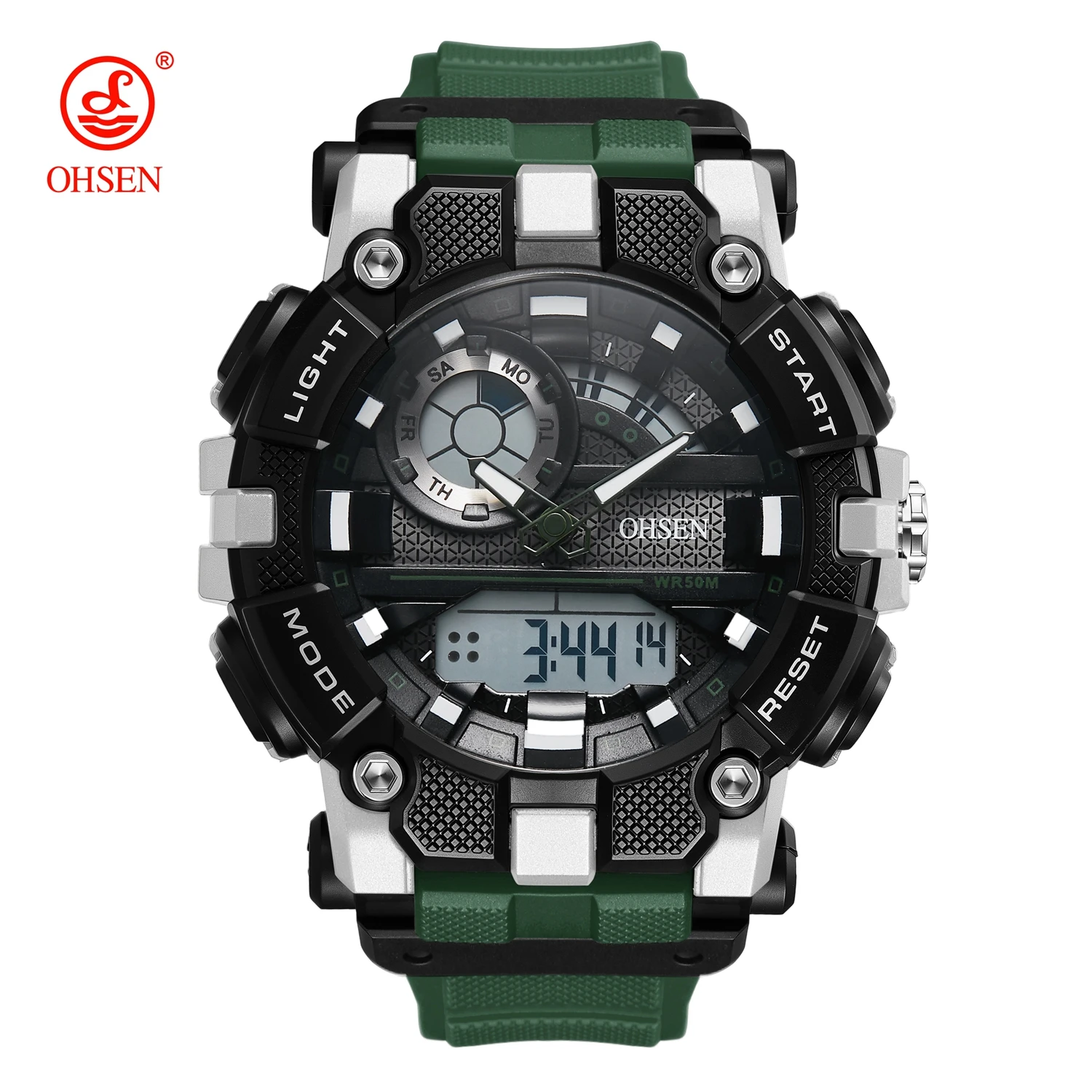 

OHSEN Men Watches 50m Waterproof Sports Watch for Man Green Military Quartz Watch Digital Dual Time Wristwatch Male Clocks
