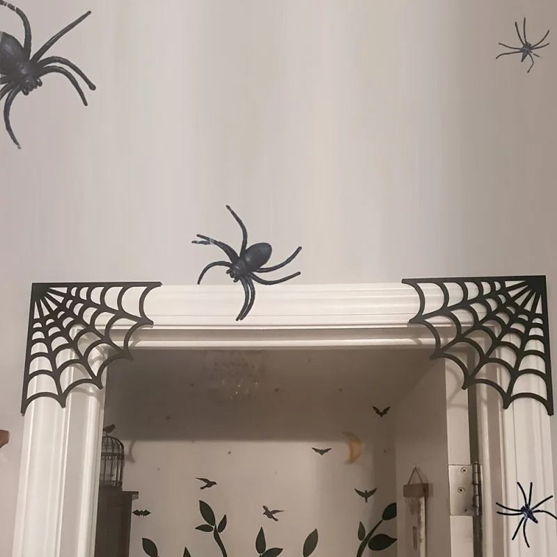 2 unids/set de decoraciones de marco de puerta de telaraña de Halloween, decoración de esquina de madera, decoración peculiar del hogar de Halloween