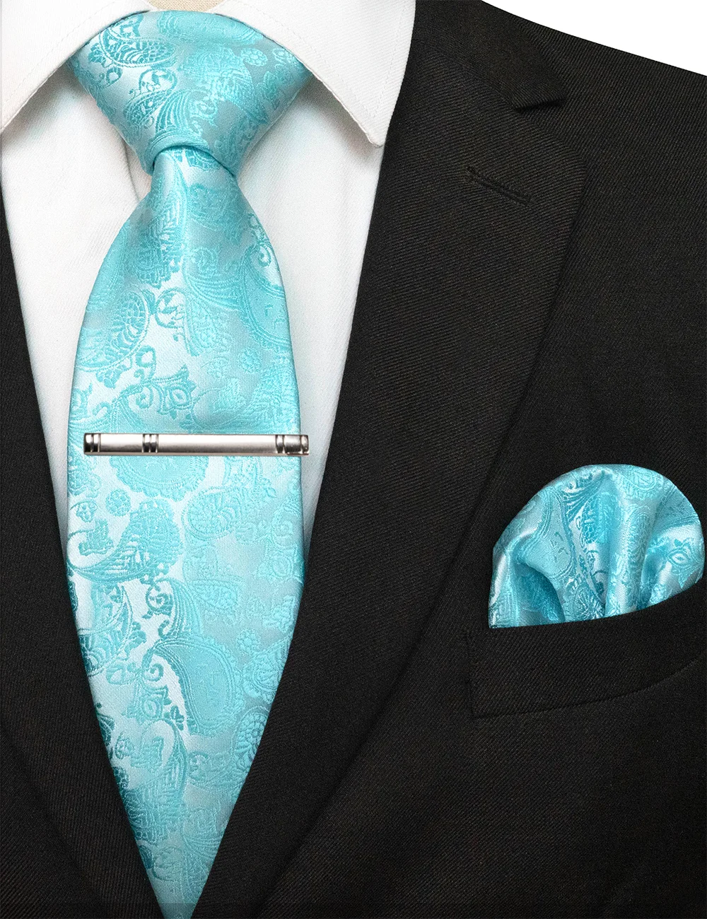 EASTEPIC 8 cm Neue Mode Blau Paisley Krawatte für Männer Einstecktuch Silber Clip Taschentuch Set Herren Krawatte Hochzeit Party – Detail 36
