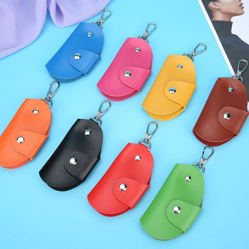 Keychain Key Holder Bag Case Portable Leather Housekeeper  Car Key Holders Unisex Wallet Cover Simple Solid Color Storage Bag