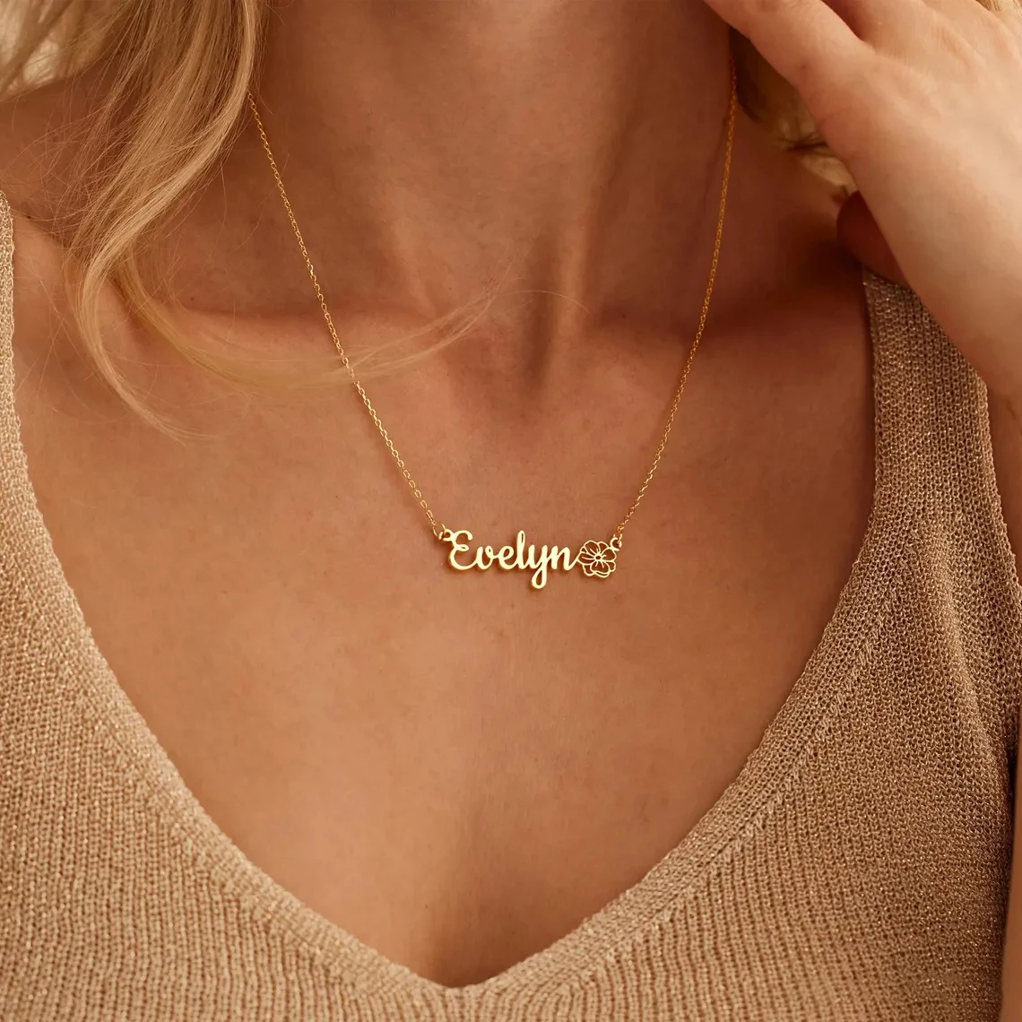 

Personalized Custom Name Birthflower Necklaces for Women Kids Stainless Steel Dainty Birthflower Name Pendant Birthday Gifts