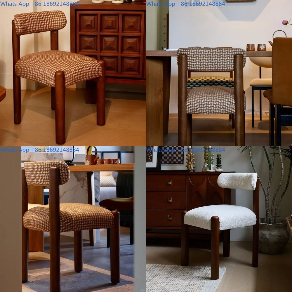 

French Style Dining Chair Fabric Herringbone Pattern Peter Chair Lounge Retro Furniture for Home Restaurant Use