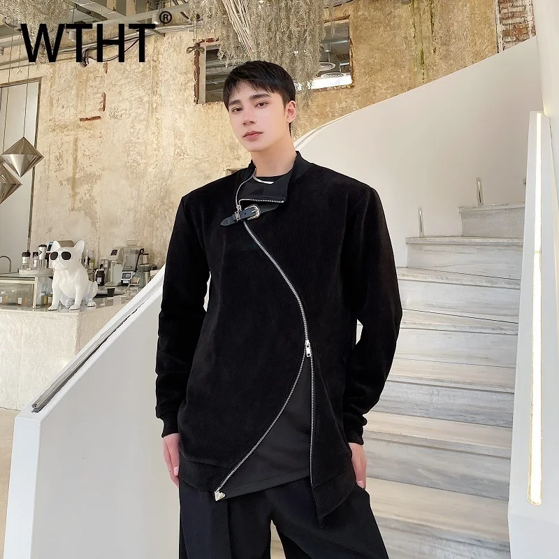 

WTHT модные мужские уличные пальто нестандартной формы на молнии, модные осенние однотонные свободные куртки с воротником-стойкой, мужские куртки 2A1944