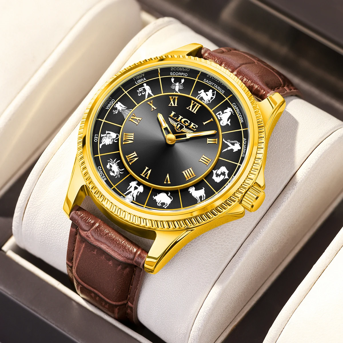 

LIGE кварцевые мужские часы модные роскошные креативные дизайнерские циферблаты созвездия кожаные повседневные водонепроницаемые часы для мужчин подарки + коробка