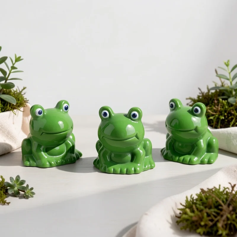 10pcs Mini Frog Statues/Charming Green Resin Figurines with Blue Eyes/Perfect for Fairy Gardens, Moss Landscapes, Bookshelves