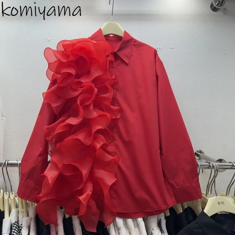 

Новые весенние рубашки и блузки с оборками, однобортные Blusas 2021, женские майки с длинными рукавами, Ropa Mujer, женская одежда с лацканами