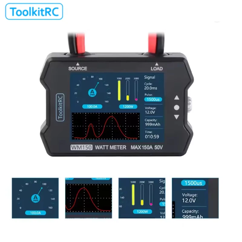 ToolkitRC WM150 Watt Meter Power Analyzer - 150A 50V PWM Output LCD Display Voltage Current Tester FPV RC Accessory