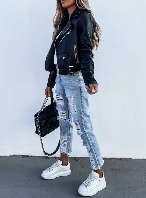 Modische und personalisierte High Street Fan Car Lederjacke, hübsche Slim-Fit-Lederjacke mit kurzem Reißverschluss für Damen im Herbst