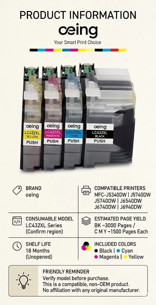 For Brother LC432 LC432XL Ink Cartridge Compatible With MFC-J5340DW MFC-J5740DW MFC-J6540DW MFC-J6740DW Printer