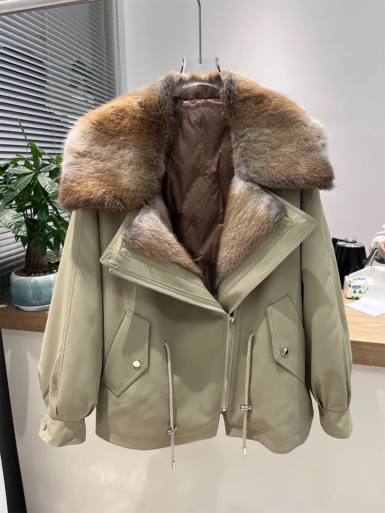 2025 Mode Vrouwen Winter Warm Natuurlijke Ganzendons Jas Echte Muskrat Bontkraag Jassen Casual Vrouwelijke Puffer Jassen
