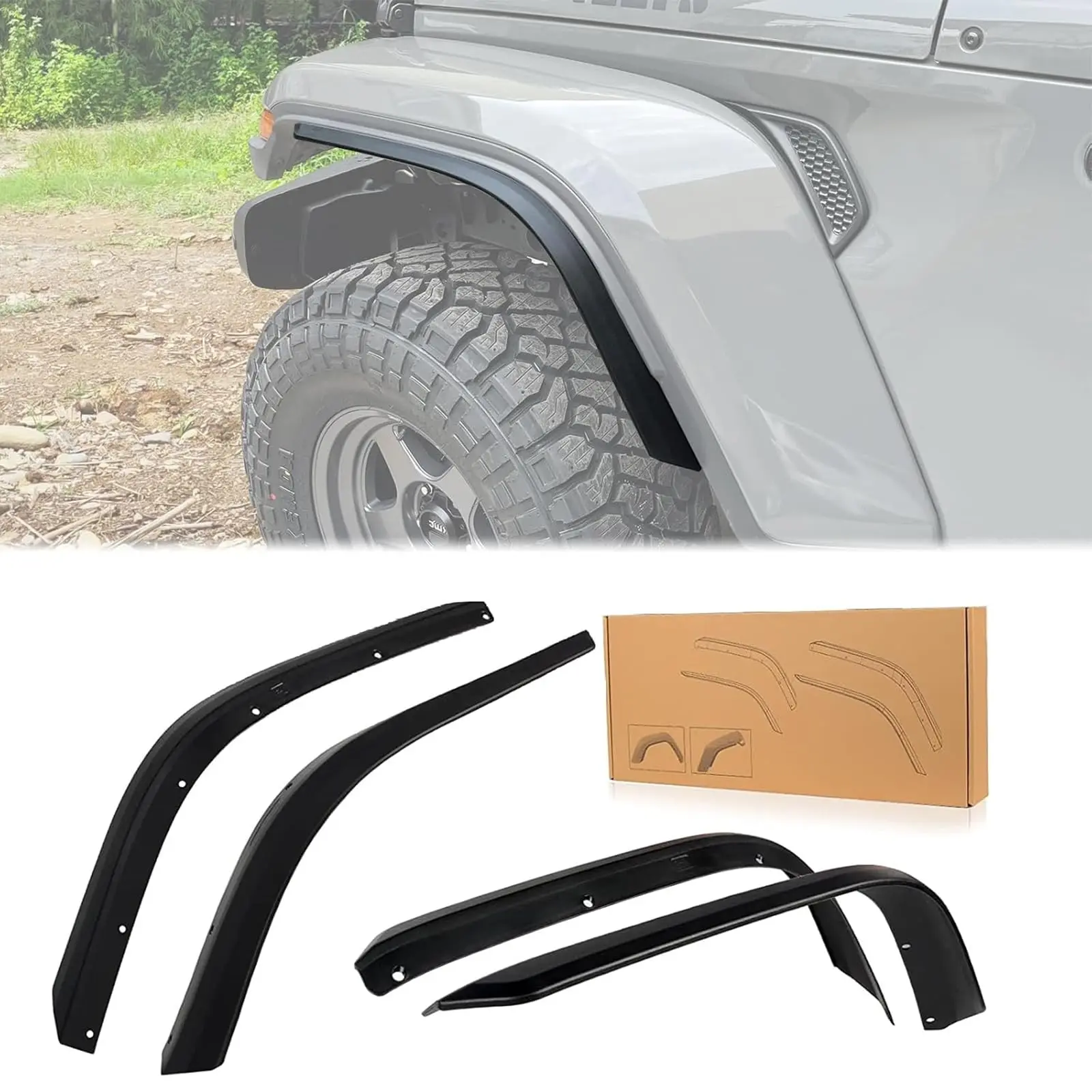 Front Rear Fender Liner Fender Trim Extension Protector for 2020-2023 Jeep Gladiator Sport & Willys Off Road Wheel Flares 4Pcs