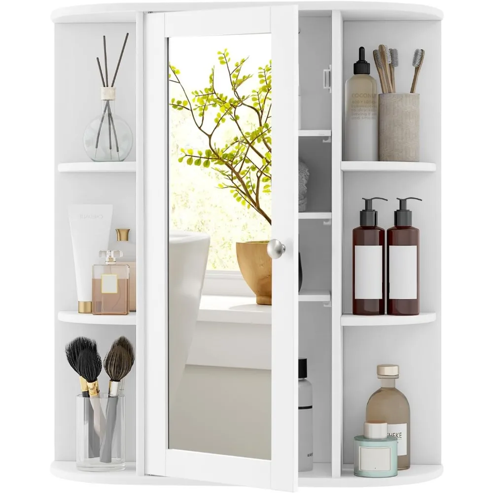 

Аптечка, Настенный шкаф для ванной комнаты с зеркалом, с одной дверью, 3 регулируемые полки, 6 фиксированных полок, над унитазом