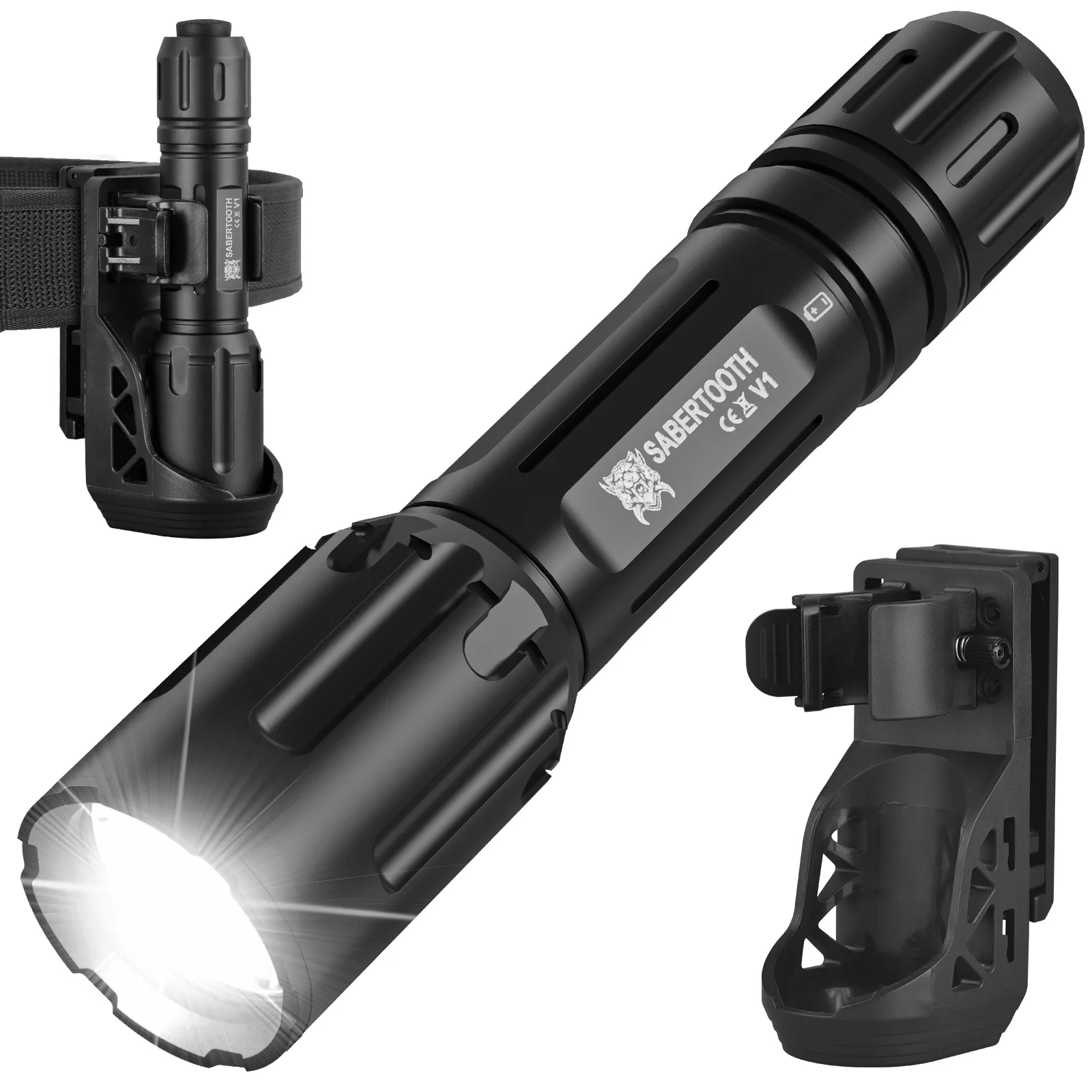 2200 Lumen Handheld Tactical Torch, Portable Flashlight Equipped with 21700 Rechargeable Cell & Protective Leather Holster
