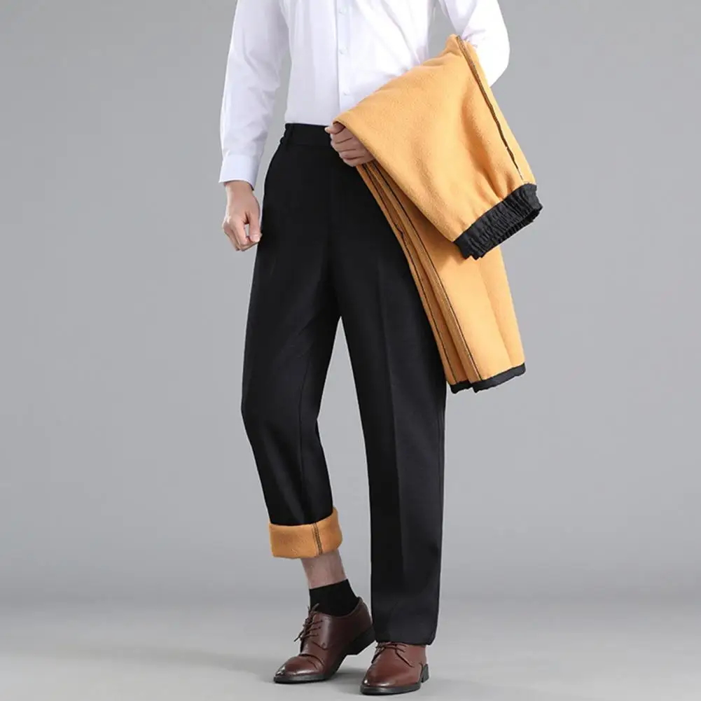 

Men's Winter Thermal Pants Straight Leg Formal Men Business Trousers Winter Dress Pants Fleece Lined Autumn Winter Suit Pants