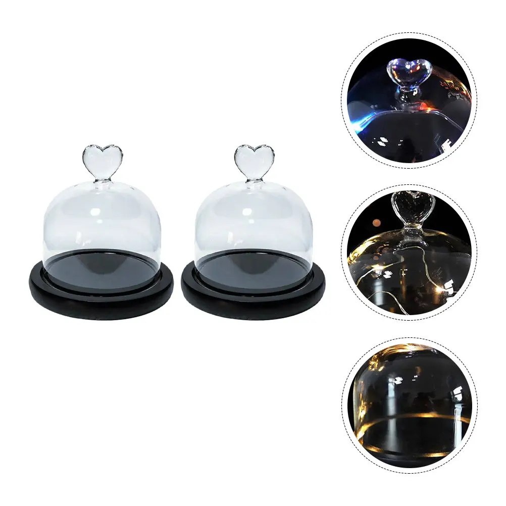 2Pcs Premium Glass Cover Dome for Preserved Flowers Eternal Floral Display Living Room Desktop Adornment Flower Shade Cake Cover