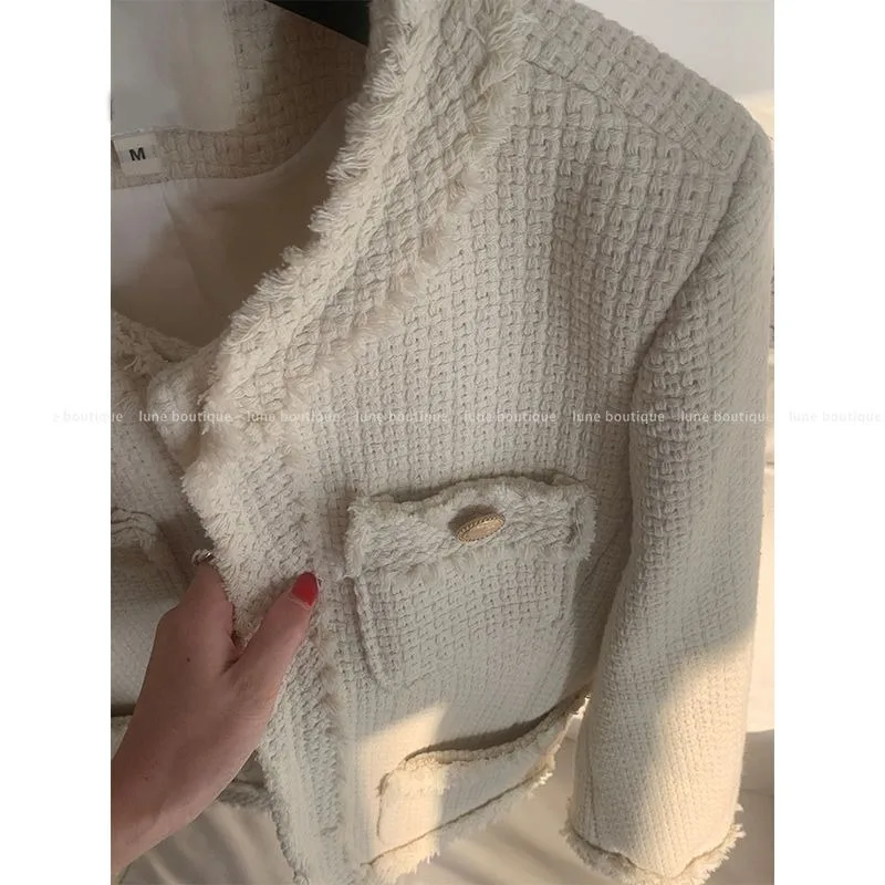 Veste parfumée à manches longues pour femme, manteau décontracté, petite perle, chic, coréen, niche, tempérament, automne, nouveau, Y-2024, 2024