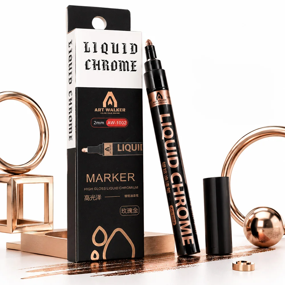 2mm Liquid Chrome Marker High Gloss Mirror Paint Pen Rose Gold Waterproof Ink Model Car Craft Art DIY Graffiti Repair Accessory