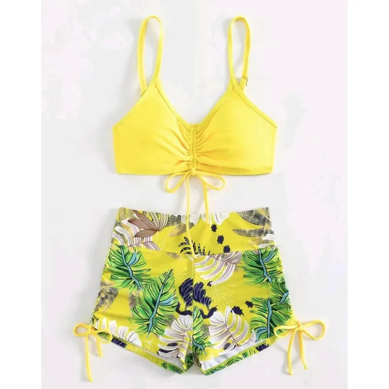 Yellow Separate Swimsuits Tankini Set Female Swimwear Sports Beach Swim Wear Two-Piece Bathing Suits Pool Women Swimming Suit