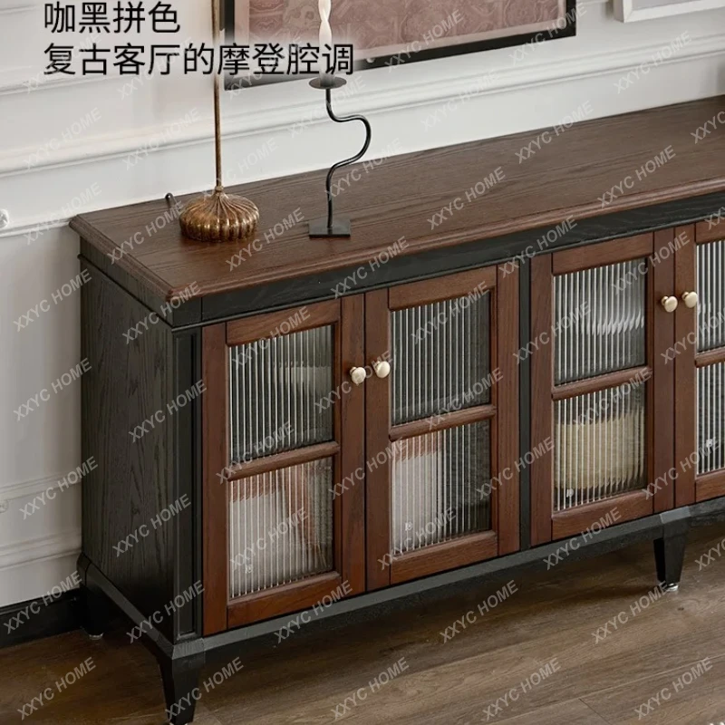 LX retro solid wood TV cabinet storage advanced living room