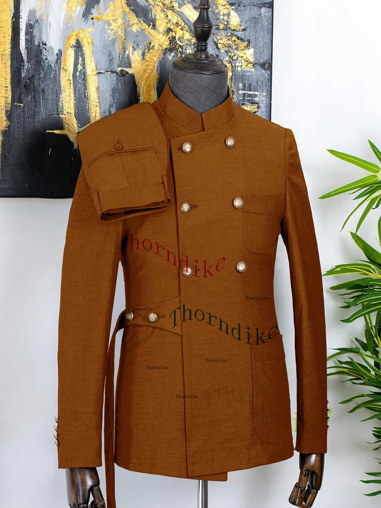 Thorndike 2024 Neuankömmling 2 Stück Herren Business Anzüge reguläre Passform Stand Revers Prom Smoking für die Hochzeit (Blazer Hosen) – Detail 10