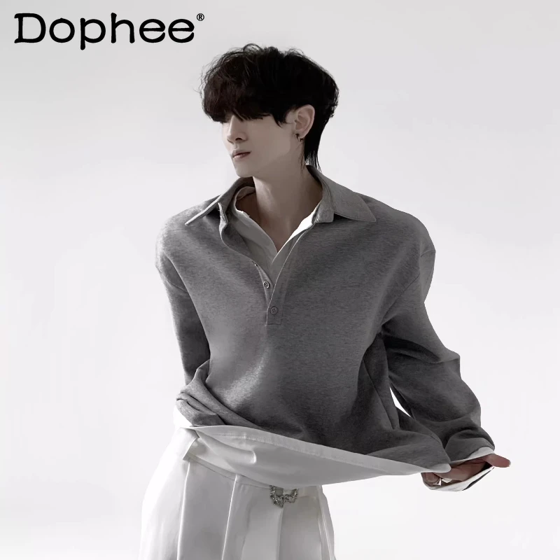 

High-end Splicing Faux Two-piece Sweatshirts Men's 2026 Spring New Simple Loose Comfort Tops Color Matching Chic Men's Clothing