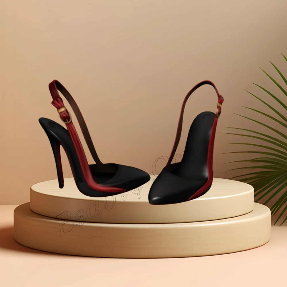 

Black and Red Back Strap Pumps Ankle Buckle Shoes Pointed Toe Shoes Thin Heel Shoes for Women Shoes 2023 Zapatos Para Mujere