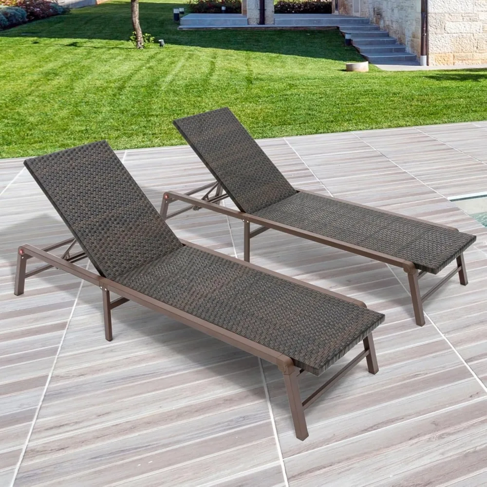 

Outdoor Chaise Lounge Set of 2 - Assemble-Free Aluminum Lounge Chairs for Poolside Sunbathing & Backyard Relaxation