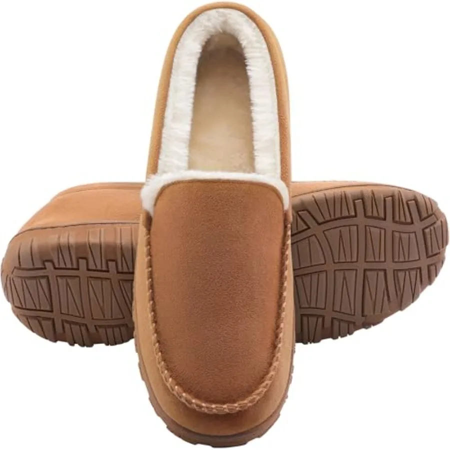 shoeslocker Men's Slippers Indoor Outdoor Warm Soft Plush Memory Foam House Slippers for Men Comfortable Bedroom Moccasin Slipp