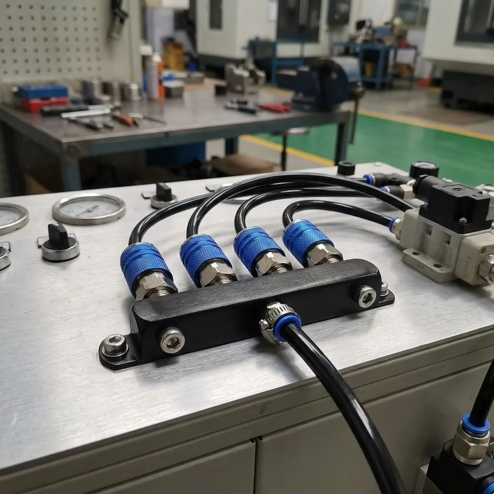 Industrial for Air Manifold with 5 Connection Points 1/4in NPT Threaded Ports Aluminum Body for Workshop and Factory Use
