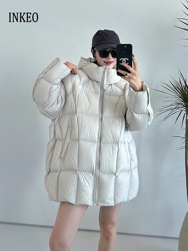 

Luxury Oversize duck down jacket Women 2025 Winter Solid color Casual Thicken warm puffer coat Female outerwear INKEO DJ577