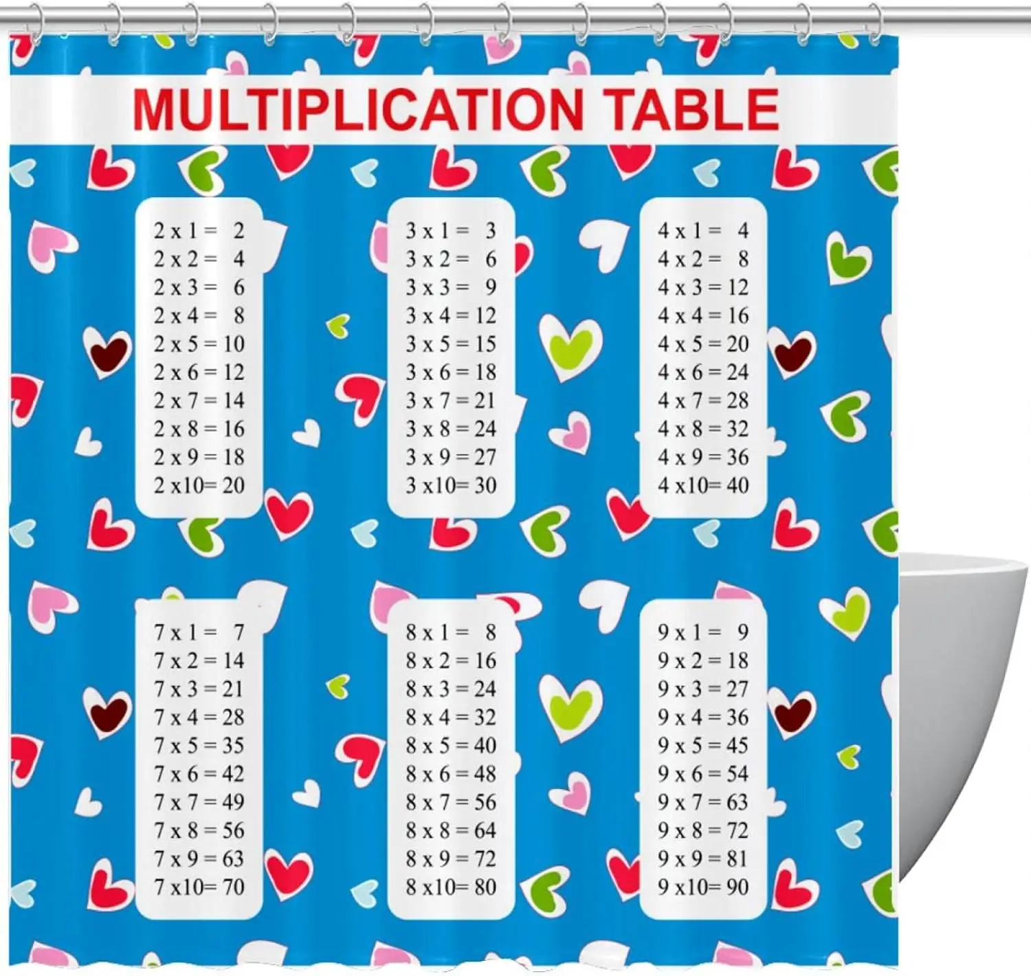 

Multiplication Chart Shower Curtain Colorful Educational Math Shower Curtains for Bathroom Decor Student Bath Curtian with Hooks