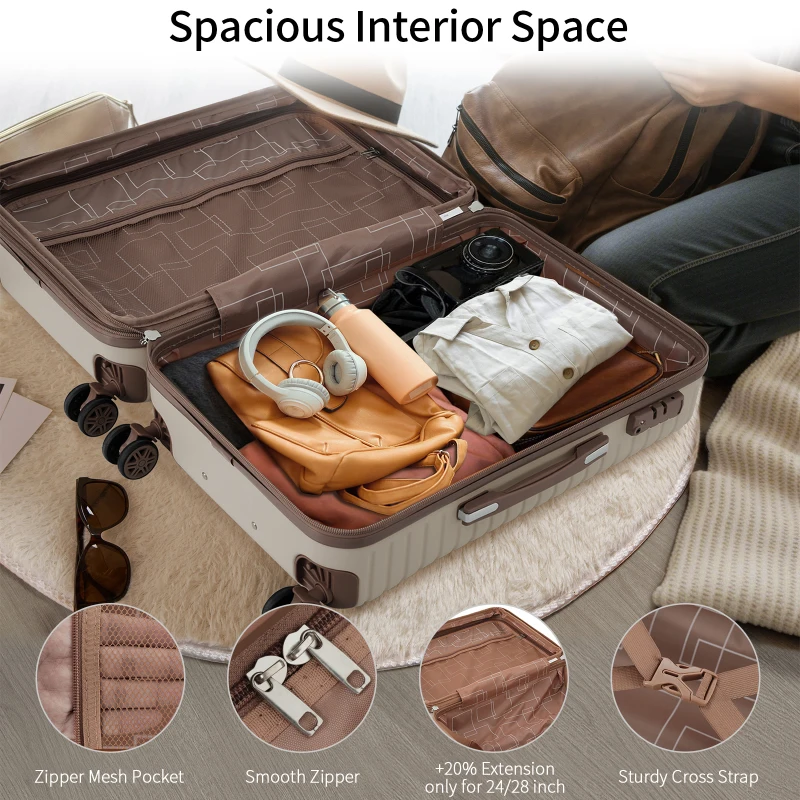 Piece Set Suitcase Set ABS Hard Shell Lightweight Expandable Travel  With 4 Packing Cubes Lock Spinner Wheels For Men