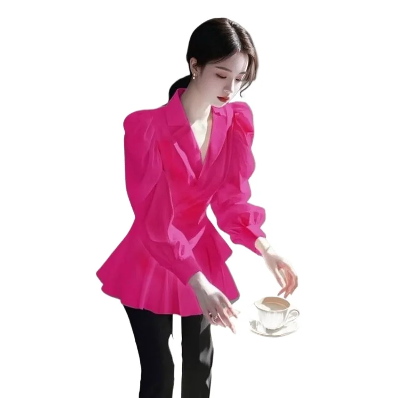 여성 로열 시스터 패션 슈퍼 멋진 캐주얼 웨이스트 탑 2026 봄 신상 소금빛 은은한 성숙한 분위기 출퇴근 셔츠