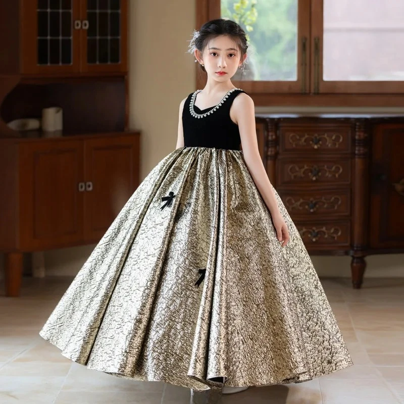 

Party Dress Black Girls Evening Performance Outfit Fashion Show Formal Wear Princess Gown Kids Pageant Host Piano Recital