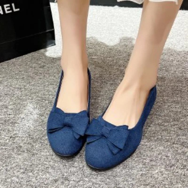 2024 Spring and Autumn Casual Fashion Round Head Slope Follow Up Shoes Comfortable Anti Slip Butterfly Knot Women's Shoes