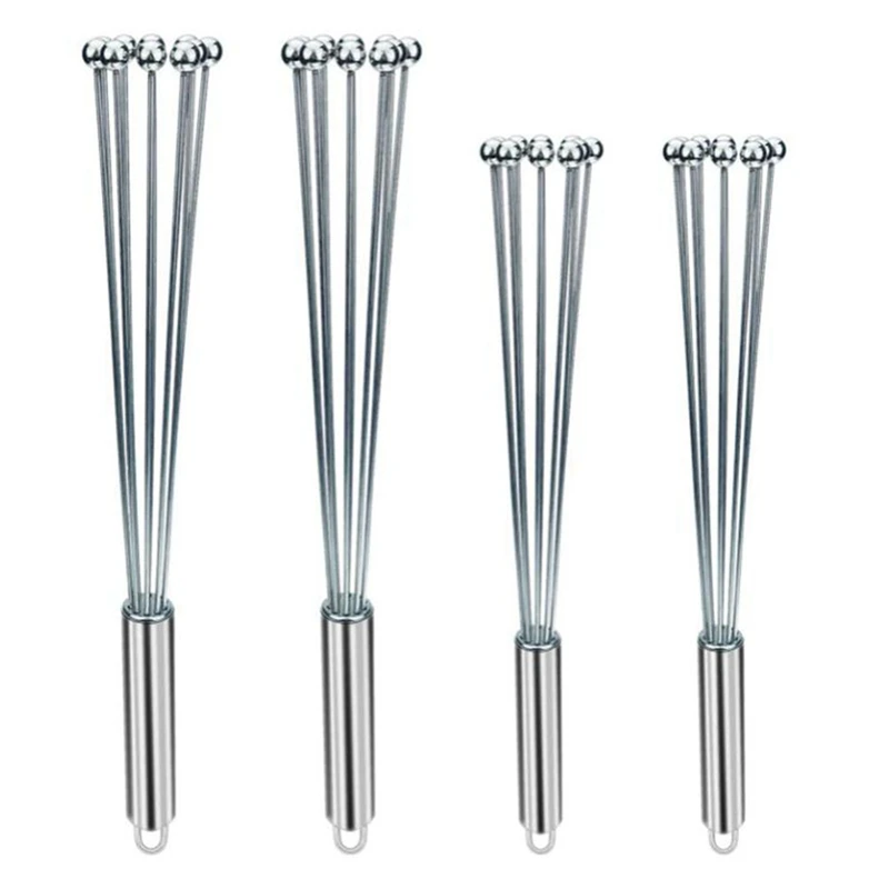 4 Pieces Stainless Steel Ball Whisk Wire Egg Whisk Set Kitchen Whisks For Cooking, Blending,Beating (10 Inch&12 Inch)