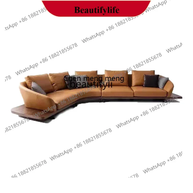 z183  Modern simple light luxury curved corner fabric sofa living room wabi sandy wind villa large flat floor