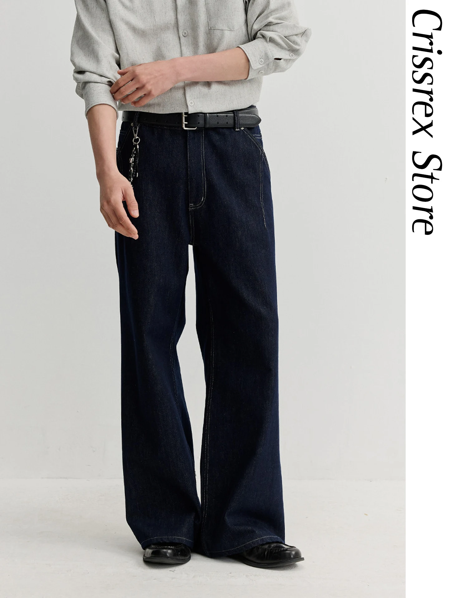 

Vermicelli Store Flared Jeans Long Trousers Pleated Silhouette Tear Design Loose Fit Casual Cotton Blend Youth ular