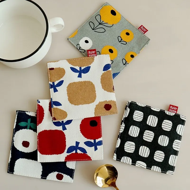5pcs Japanese Style Double-Layer Fabric Coasters Heat-Resistant Mats for Mugs and Teacups Coaster Set Coasters for Glasses