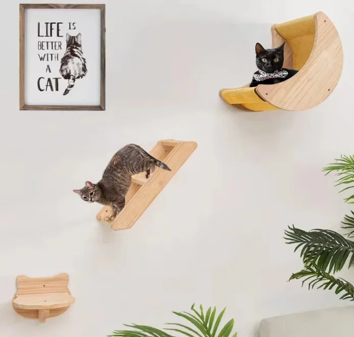 

-2023 Pet Accessories Wooden Wall Mounted Cat Ladder With Jute Rope Cat Shelves And Perches For Wall Cat Window Porch