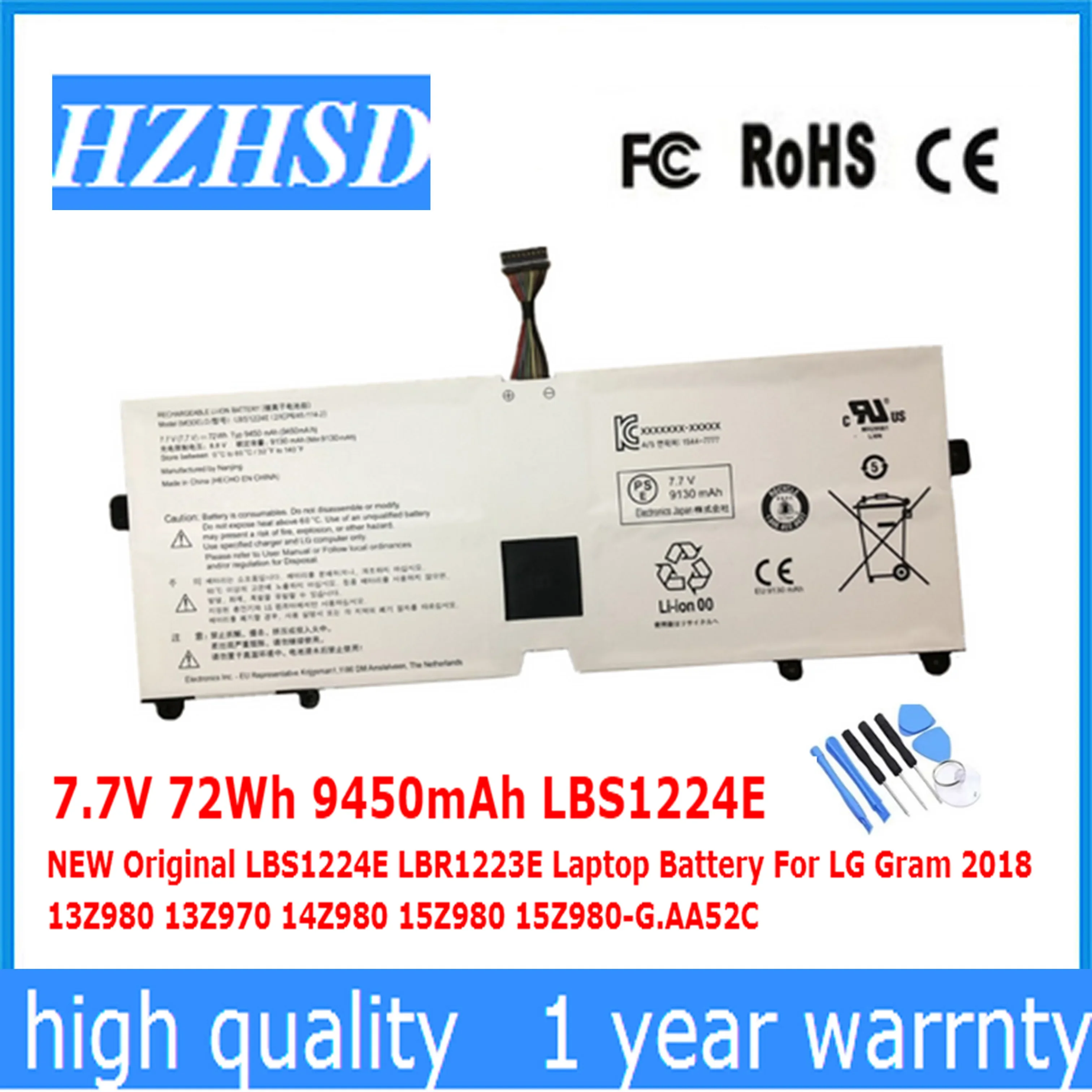

7.7V 72Wh 9450mAh LBS1224E NEW Original LBR1223E Laptop Battery For LG Gram 2018 13Z980 13Z970 14Z980 15Z980 15Z980-G AA52C