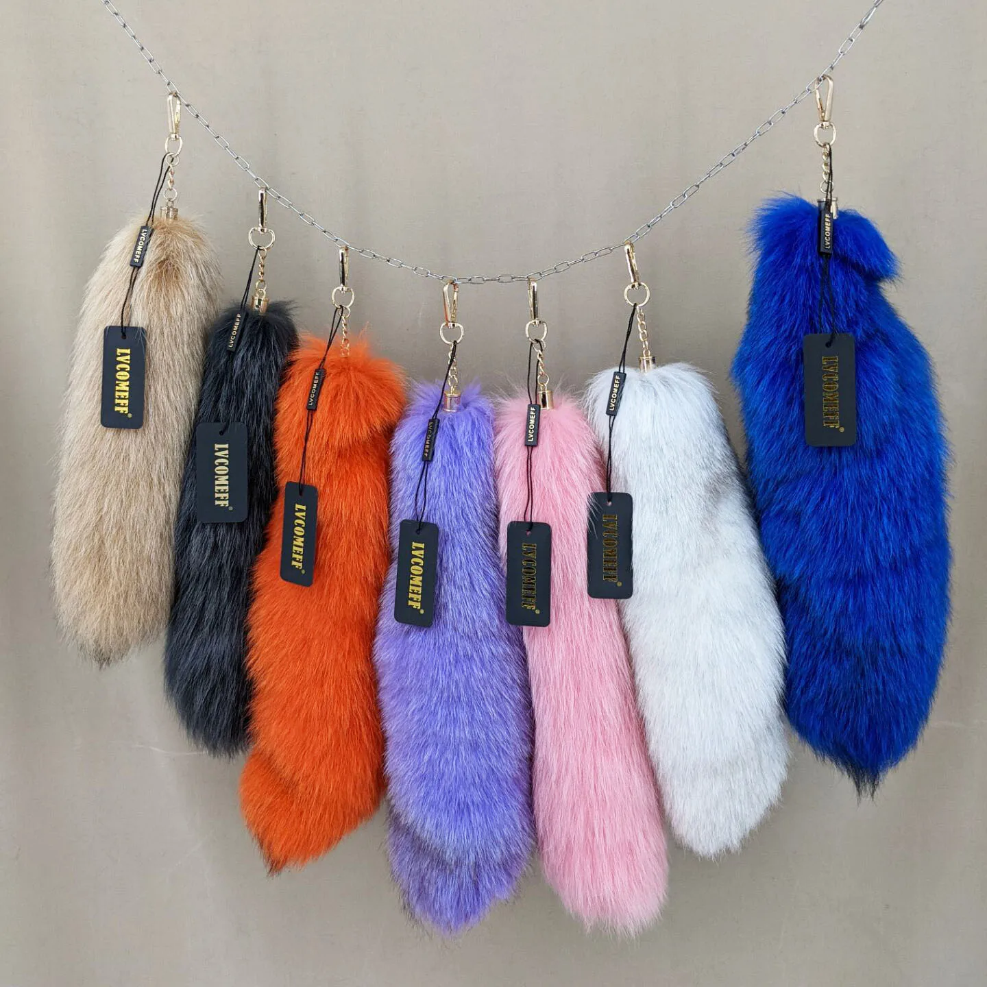 Natural Fox Fur Tail Keychain for Women, Furry Accessory, Chic Y2K, Beautiful Accessory, 46cm Length, Car Keychains, 2024