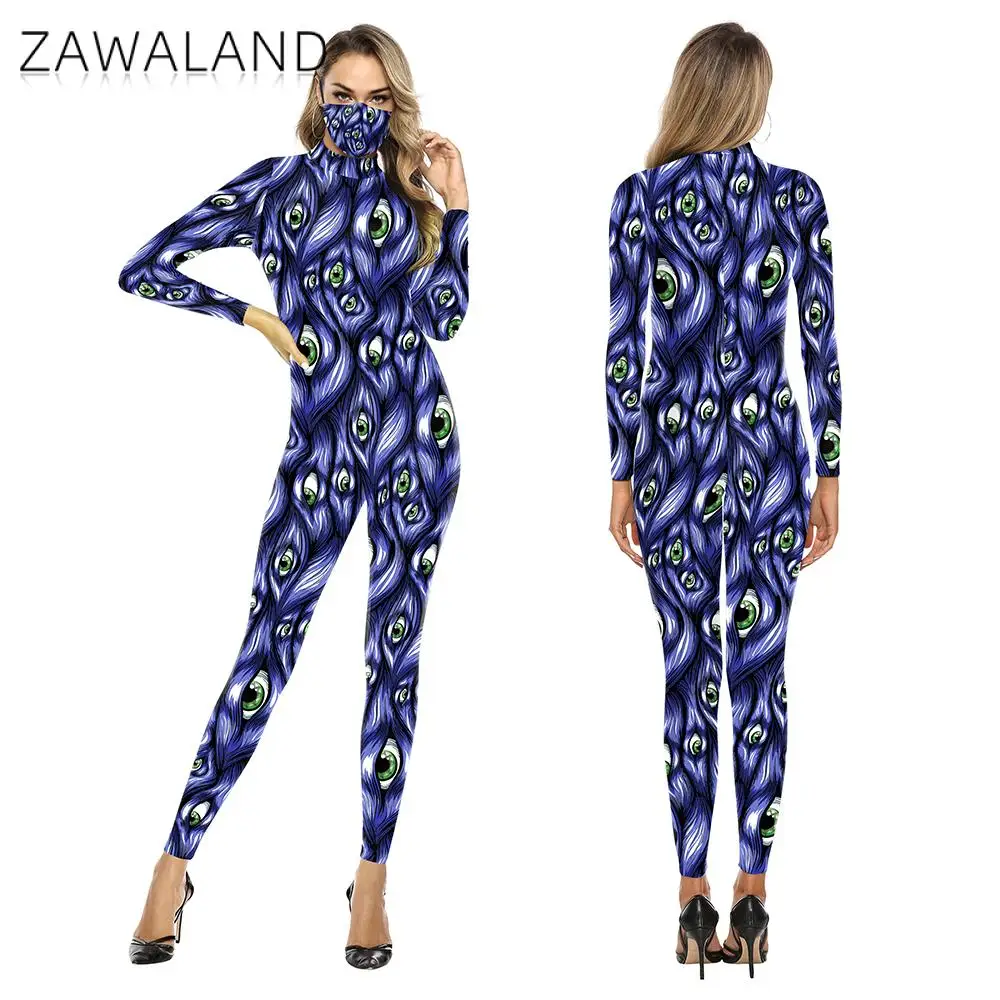 Zaw aland Spandex Body Catsuit Mode lustige Halloween Cosplay Kostüme 3d Skelett Muskel gedruckt Zentai Body Overalls