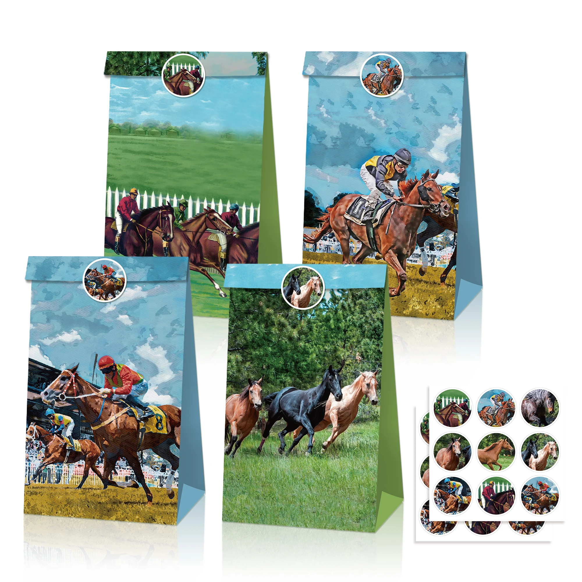 

LB187 12Pcs Outdoor Sports Horse Racing Game Birthday Party Candy Souvenir Packing Kraft Paper Gift Bags Baby Shower Party Boxes