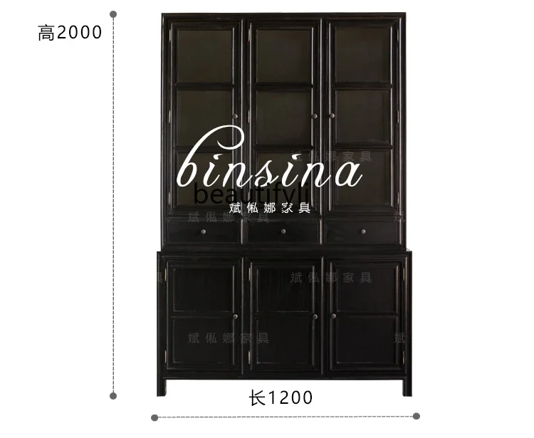 Black Storage Cabinet New Classical Multifunctional Solid Wood Bookcase Living Room Storage Cabinet Customization