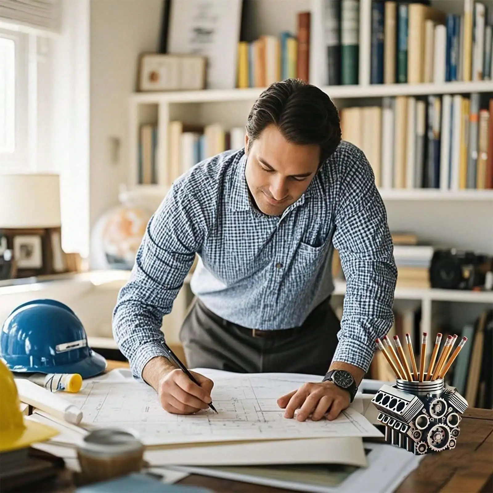 حامل أقلام نموذج المحرك V6/V8 مطبوع ثلاثي الأبعاد - منظم مكتب ملحقات السيارة للرجال (تخزين بطاقة العمل والقلم الرصاص)